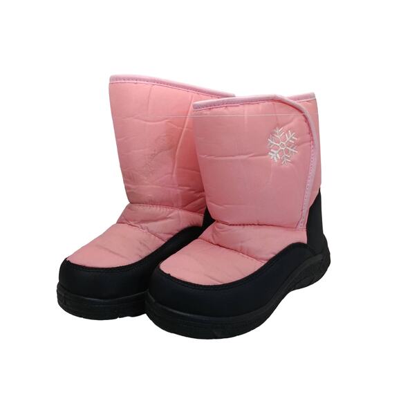 Pink and Black Snow Boots Size 2 Girls Plush Lining Velcro Closure Used Once - Picture 1 of 8
